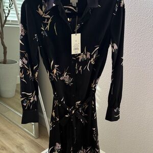 a new day Black Floral Button-Front Long Sleeve Shirt Dress